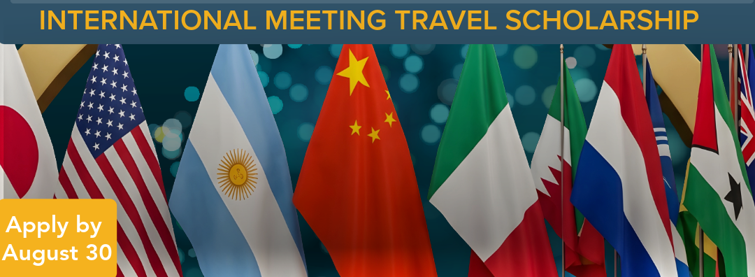 International scholarship banner with multiple flags and application due date of August 31
